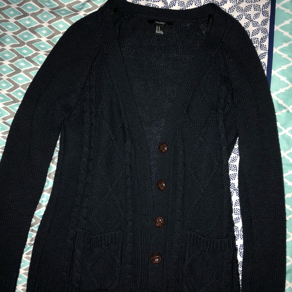 Navy blue cable knit cardigan